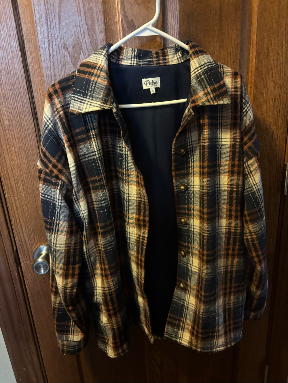 Pulse Navy Shirt Jacket with Plaid Collar Trim